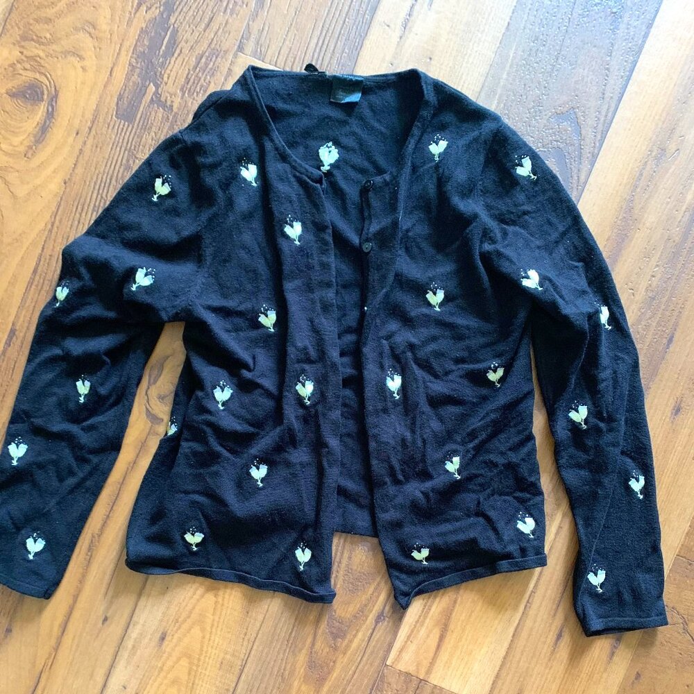 ETOILE Black Cardigan with Embroidered Champagne Glass Pattern - M